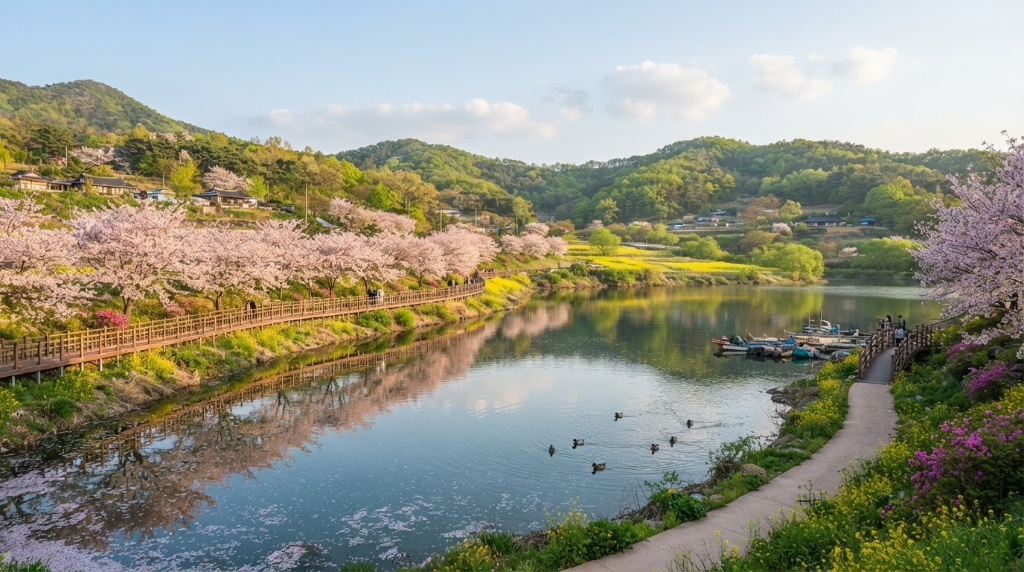 봄 벚꽃 호수